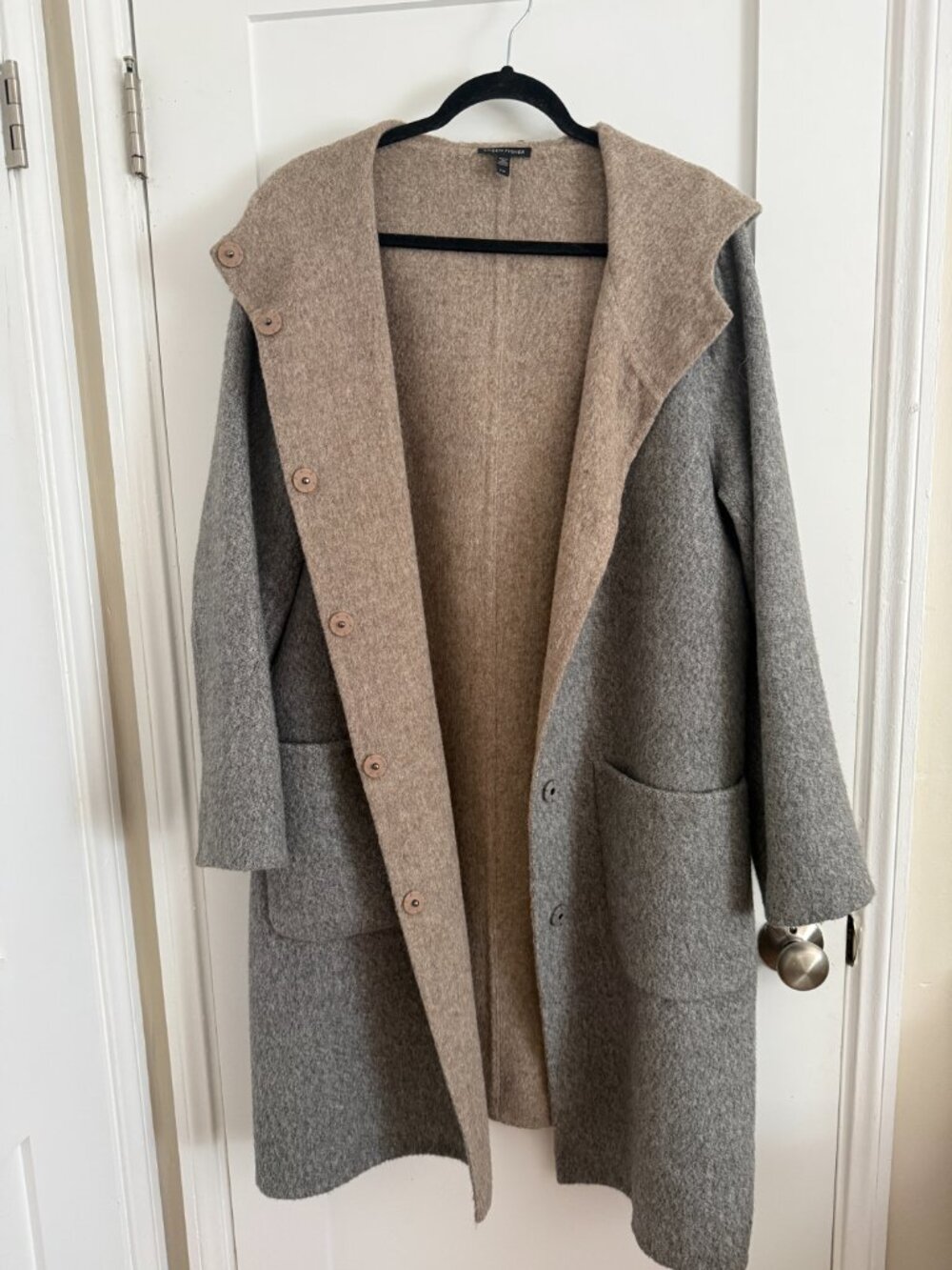 Eileen Fisher Hooded Double-Face Alpaca Blend Coat Size Large
